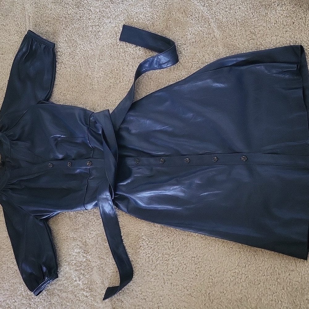 Ann Taylor Leather Navy Blue Button-Down Dress